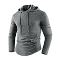 thumbnail image 3 of Pullover Long Sleeve Hoodies for Men Drawstring Lightweight Tight Fit Gym Sweatshirt with Pocket Solid Color Basic Sport Tops, 3 of 7