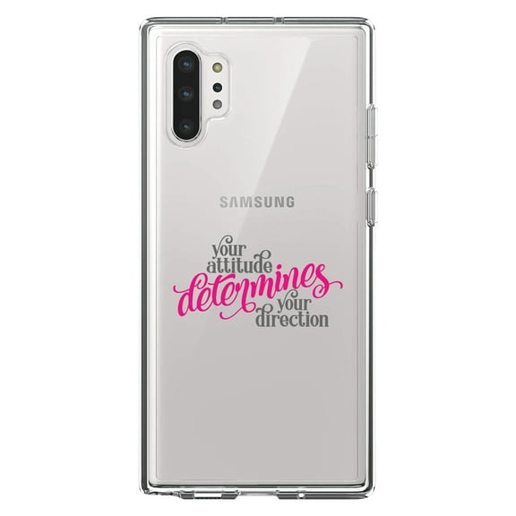 DistinctInk Clear Shockproof Hybrid Case for Galaxy Note 10 PLUS (6.8" Screen) - TPU Bumper Acrylic Back Tempered Glass Screen Protector - Your Attitude Determines Your Direction