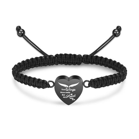 Personalize Heart Urn Locket Adjustable Braided Rope Bracelet Funeral Urns Bracelet for Cremation Ashes Memorial Jewelry - Your Wings Were Ready But My Heart Was Not