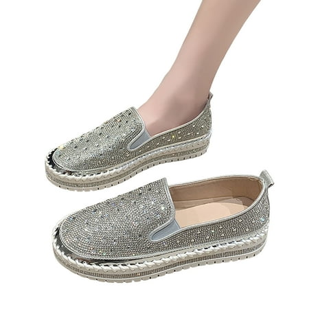 Mepaouo Women s Fashion Slip on Sneaker Casual Flat Loafers Platform Sparkly Glitter Walking Shoes