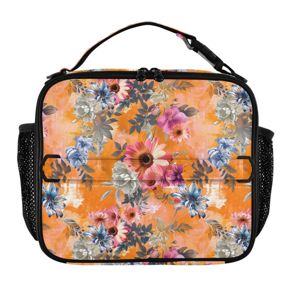 ALAZA Retro Floral Flower Lunch Box Insulated Lunch Bag Cooler Tote with Shoulder Strap