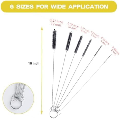Straw Cleaner Brush Set,6 Piece Long Drinking Straws Cleaning Brush Pipe Tube Tiny Brushes 10-inch,Black