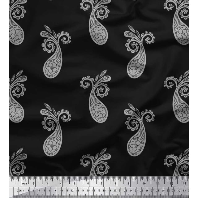 Soimoi Black Rayon Fabric Floral & Paisley Fabric Prints By Yard 42 Inch Wide