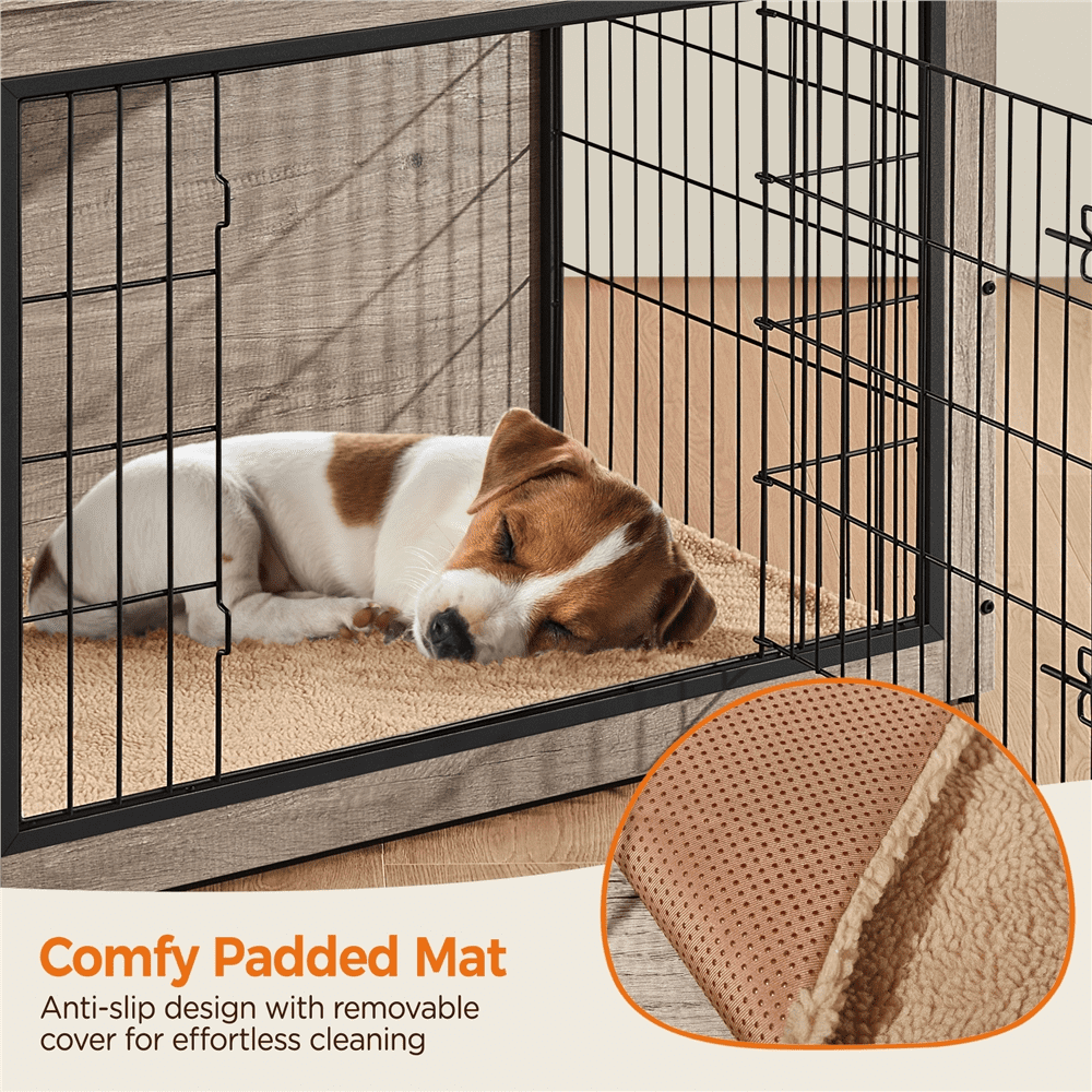 Alden Design 32" W Rustic Industrial Dog Crate with Anti-Skid Plush Mat For Medium-Sized Dogs, Gray