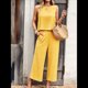 thumbnail image 5 of Conjunto de Dos Piezas de Verano para Mujer: Top Corto Sin Mangas con Cuello Redondo y Pantalones Anchos con Bolsillos. Amarillo L, 5 of 10