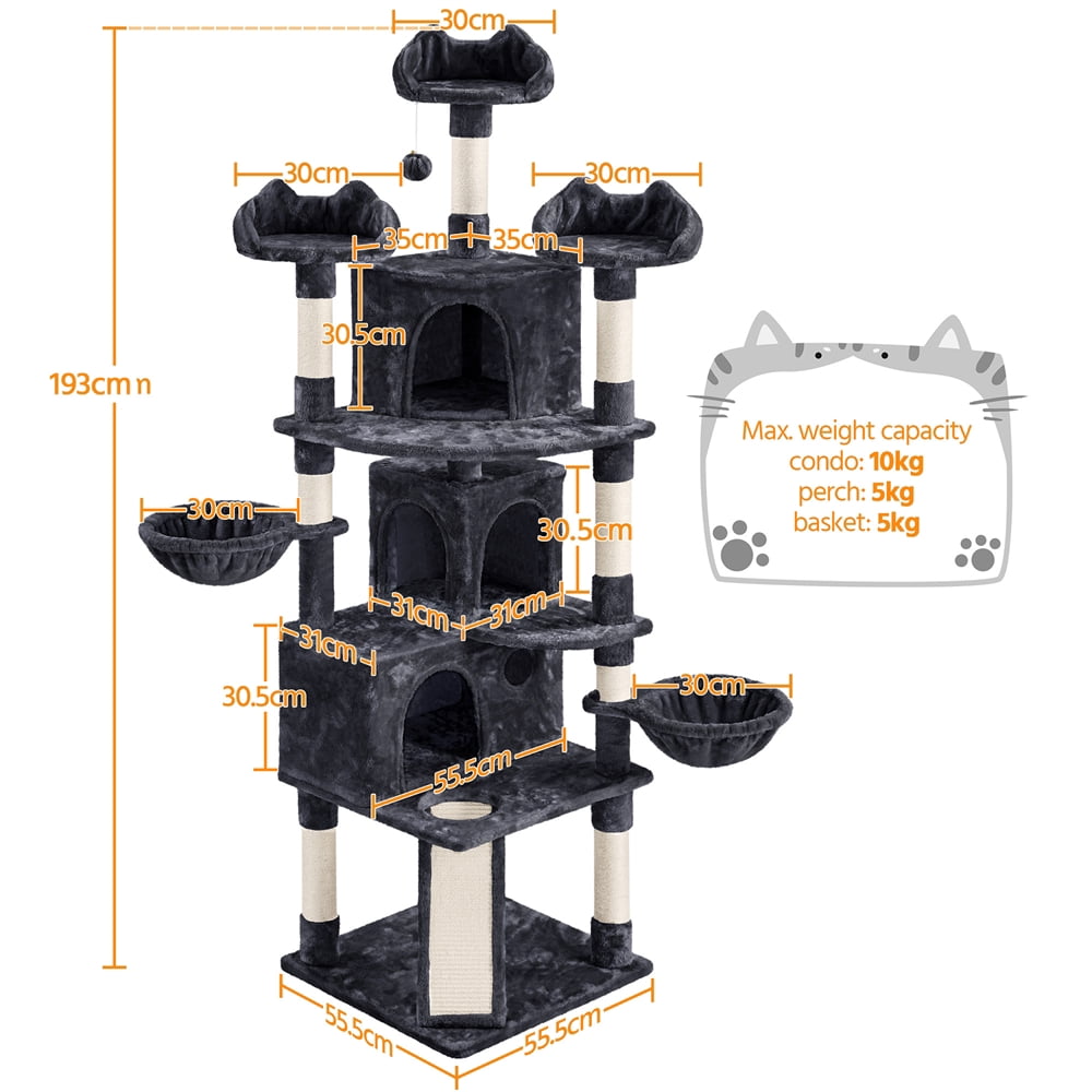 Yaheetech 76.4-inch Cat Tree Cat Tower with Condos, Black