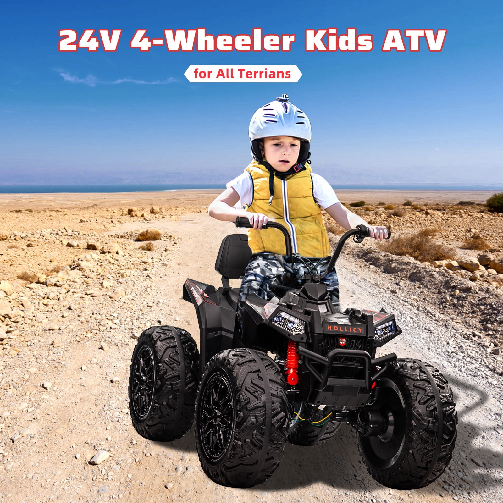 Accreate 24V Kids ATV, Two Seater Ride on Car 4WD Quad Electric Vehicle, 4x100W Powerful Engine
