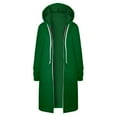 thumbnail image 5 of CUZIBR Women Long Cardigan Thick Wool Overcoat Long Sleeve Hoodies Zipper Up Jacket With Pockets Casual Warmth Comfort Outerwear,Green,M, 5 of 6