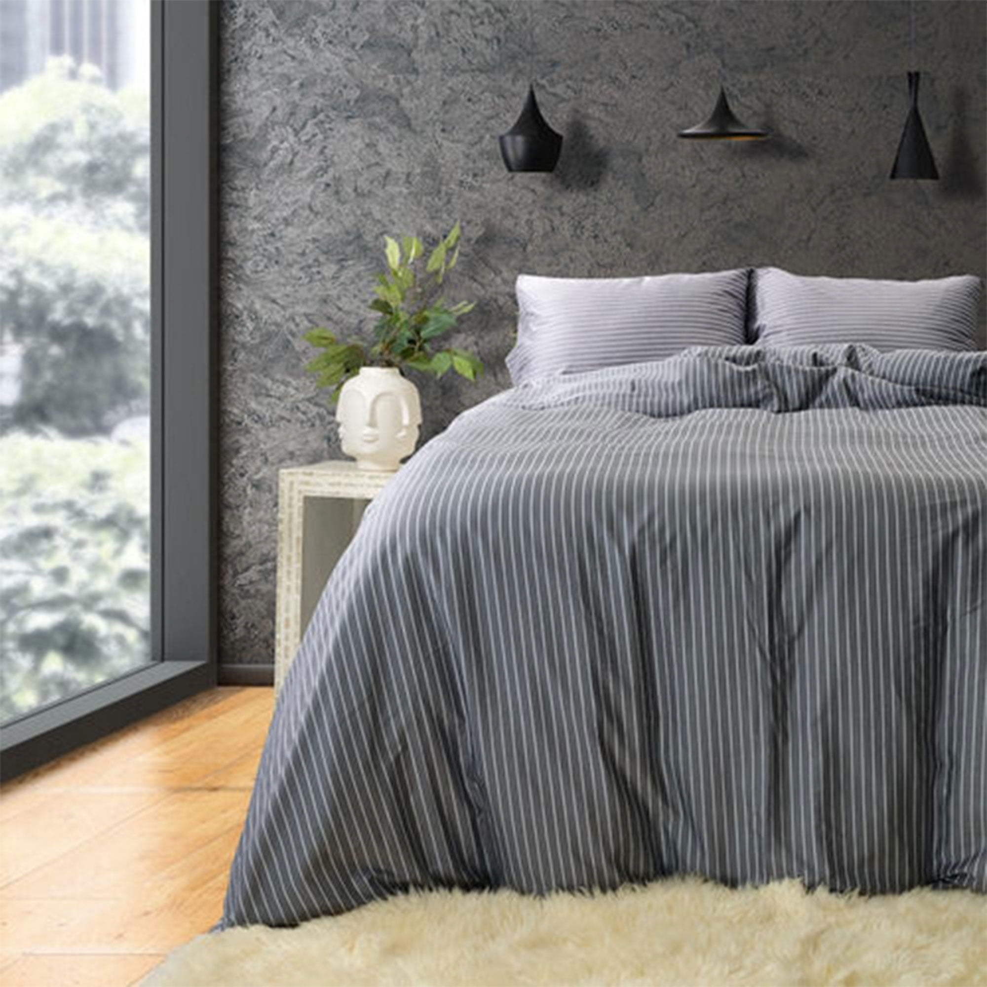Sleepgram Supima 400 Thread Count Cotton Duvet Cover, King, Grey Stripe