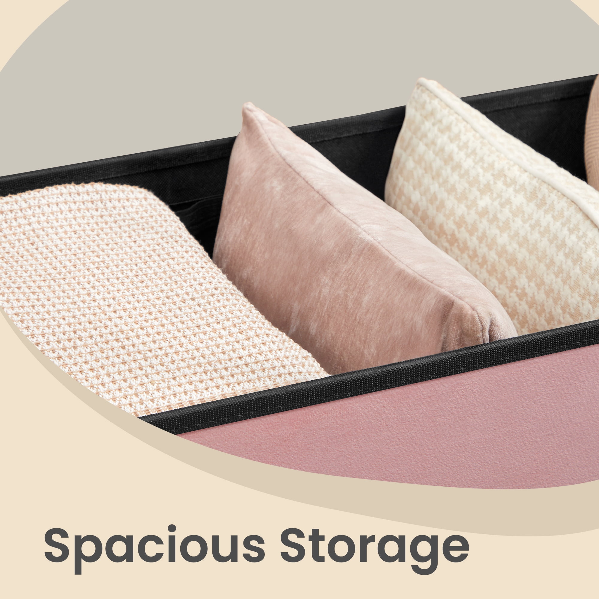 LEDREM 43" Foldable Storage Ottoman Bench with Flipping Lid, MDF Seat with Divider, 660 lb Capacity for Entryway, Living Room, Bedroom, Velvet Footstool, Jelly Pink