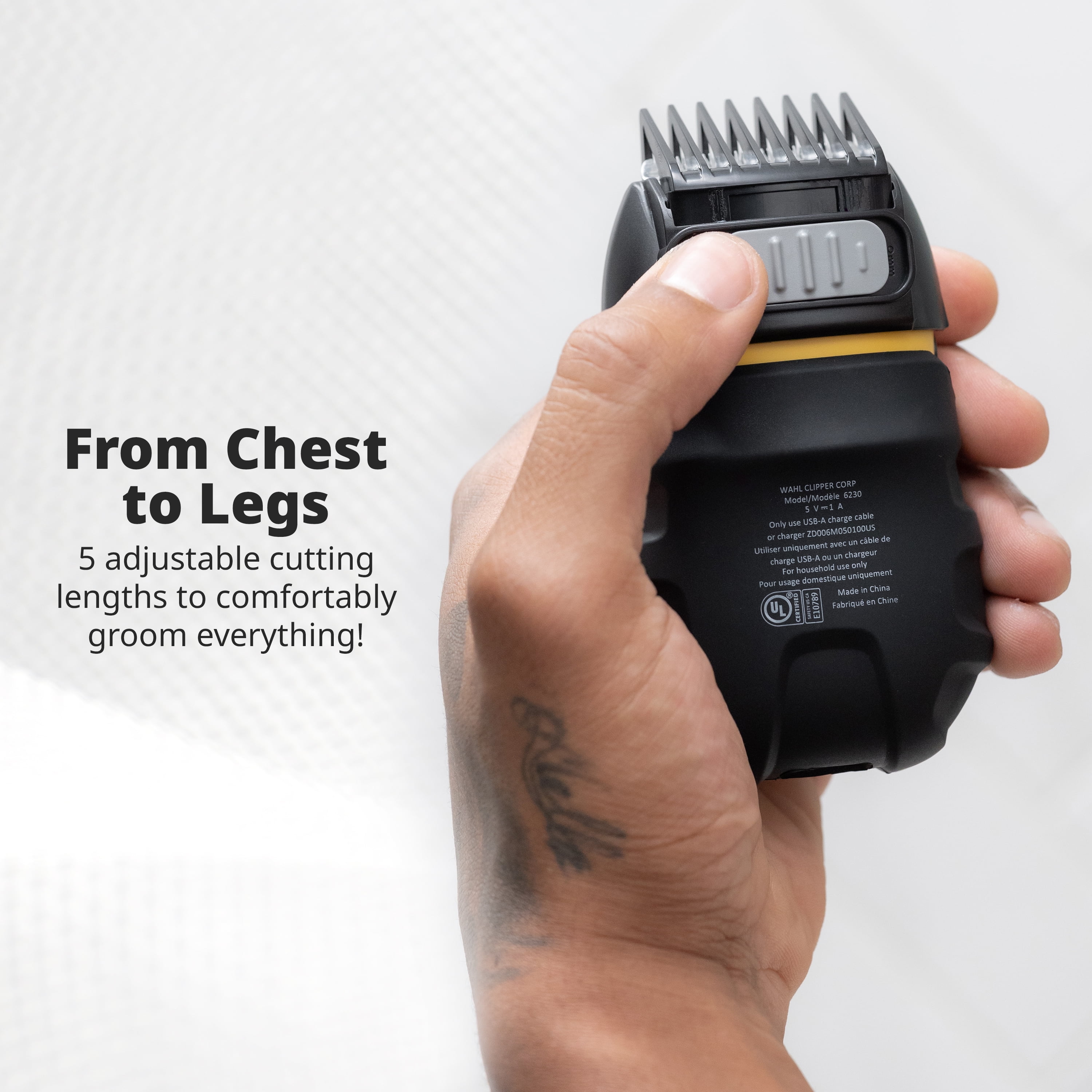 Wahl Tondeuse corporelle Lithium Ion+ Extreme Grip avec longueurs réglables, lame douce pour la peau, étanche, USB – Modèle 3310