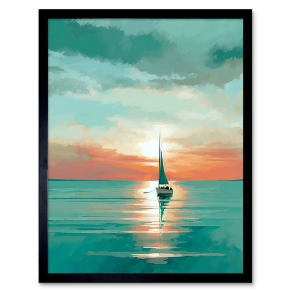 A Sailboat Sailing on a Calm Sea at Sunrise Art Print Framed Poster Wall Decor 12x16 inch