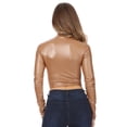 thumbnail image 2 of Sakkas Matte Liquid Mock Neck Turtleneck Long Sleeve Crop Top - Made in USA - Camel - Large, 2 of 5