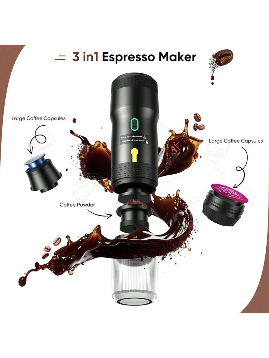 Portable Coffee Maker For Travel, Portable Electric Espresso Machine, Car Self-Heating Coffee Maker With USB-DC, Travel Coffee Machine For Camping, Compatible With NS Capsules & Ground Coffee
