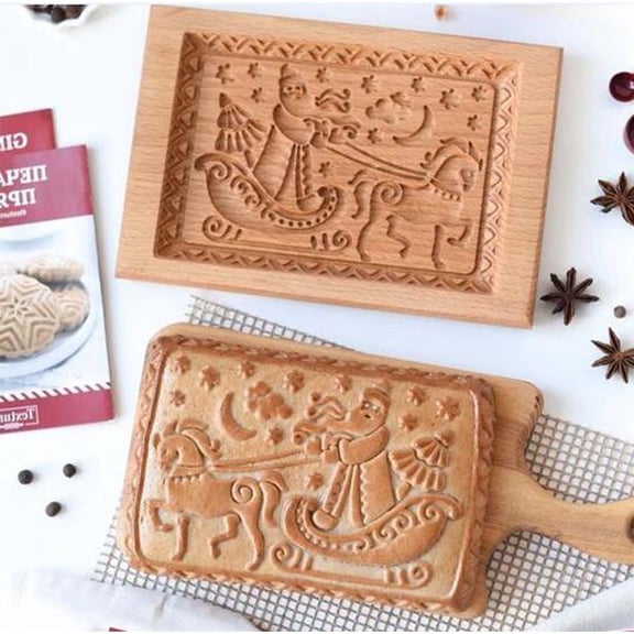 Clearance Under $6.39 Wooden Christmas Cookie Molds Holiday Santa Claus Cookie Cutter for DIY Baked Christmas Treats