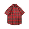 thumbnail image 2 of WREESH Men's Casual Plaid Button Down Shirts Short Sleeve Shirt with Personalized Plaid Pattern Red, 2 of 5