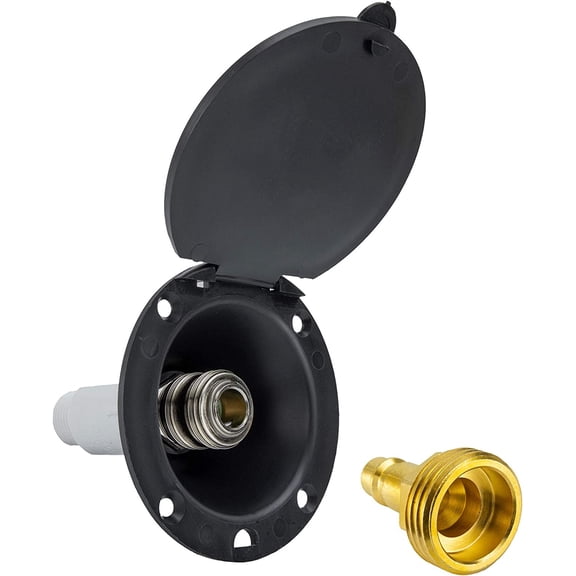 FANHAO RV Exterior Spray Port Hook-Up Connector | Optional Hose with Sprayer or Quick Connector | RV Exterior Shower Port (Black, Quick Connector)