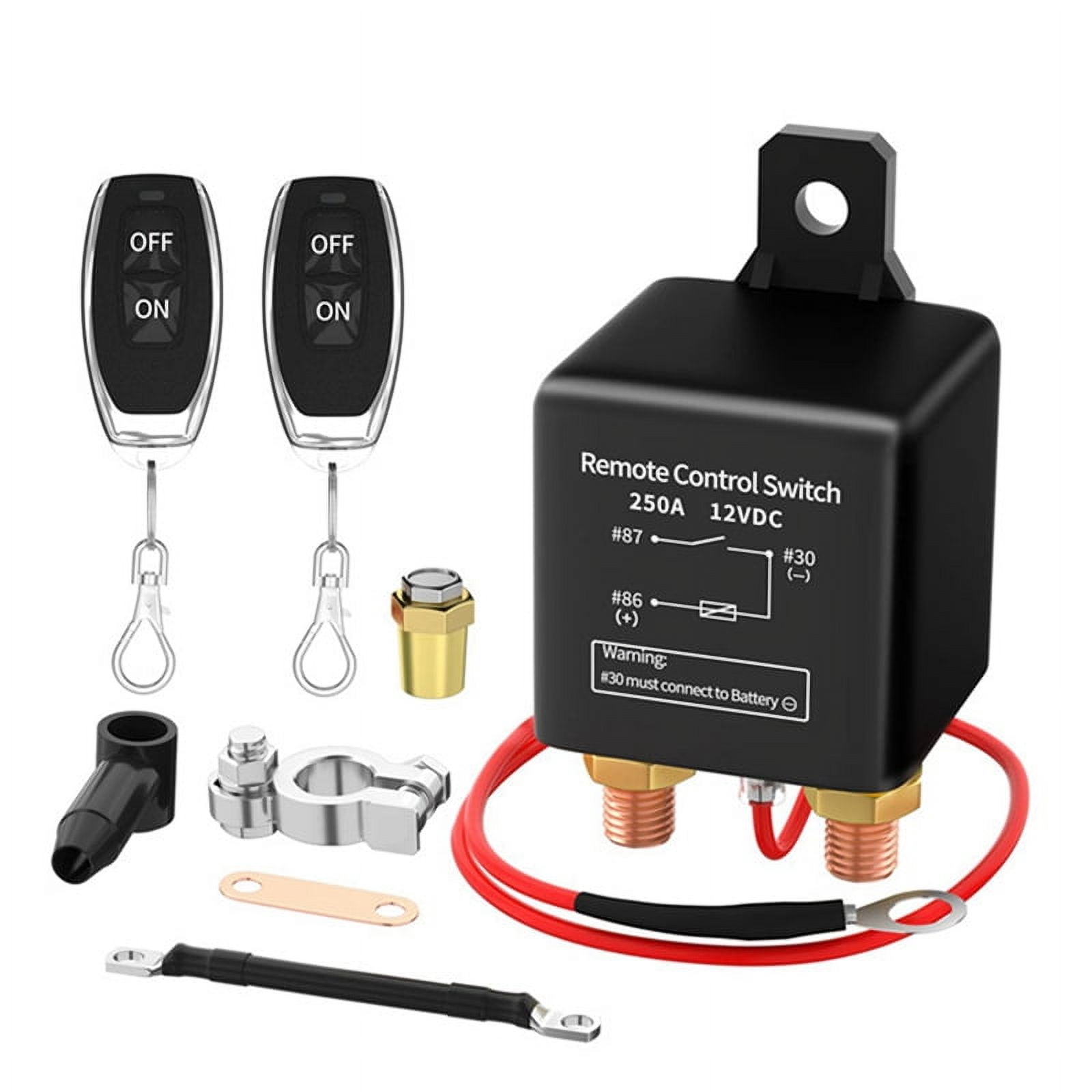 For Car 12V Remote Battery Disconnect Switch 250A Anti-Theft Remote Control Switch with Two Wireless Remote Control