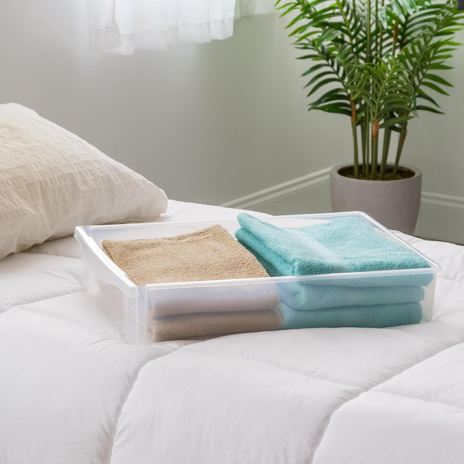 IRIS 22 Qt Underbed Storage Stackable Organizer Bin Container with Sliding Drawer, White, 2Pk