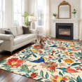 thumbnail image 3 of Area Rug 60×96in, Watercolor Flower Blue Bird on Retro Floor Carpet Living Room Rug, Boho Floral Leaves Non-Slip Welcome Mat Indoor Rugs for Bedroom Dining Room, 3 of 9