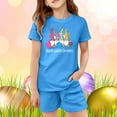 thumbnail image 2 of ibiyuan Girls 2 piece summer outfit short sleeve Easter Holiday Printed Short Sleeve T-Shirt and Shorts Pajama Set for Kids Boys and Girls,3-4 Years,Sky Blue, 2 of 4