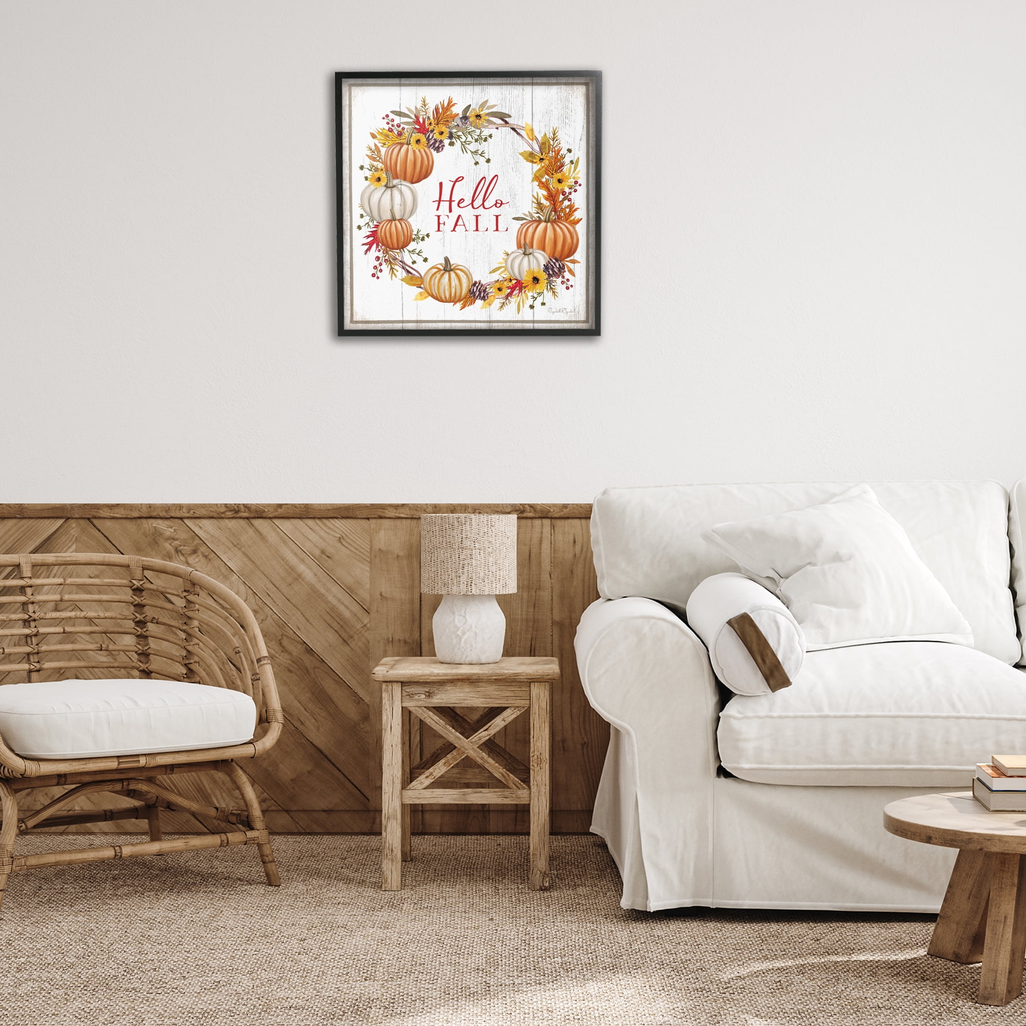Stupell Industries Rustic Hello Fall Holiday Painting Black Framed Art Prints Wall Art, 24 x 24