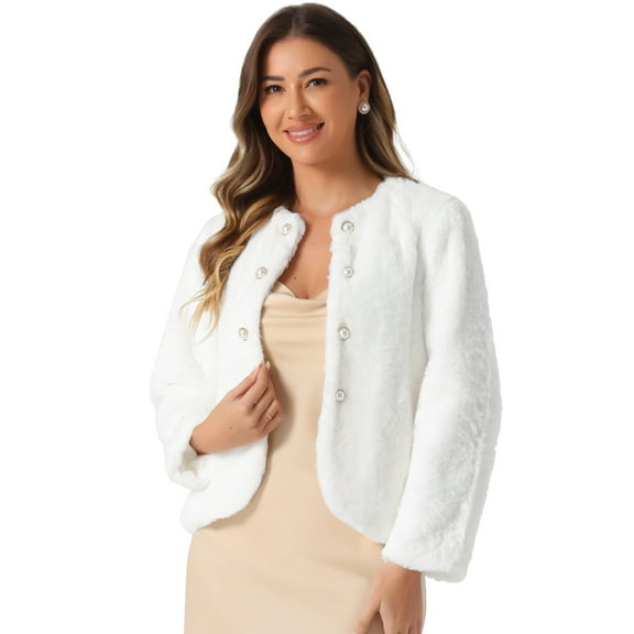 DARING DIVA Women's Faux Fur Long Sleeve Fluffy Outerwear Coat XS White