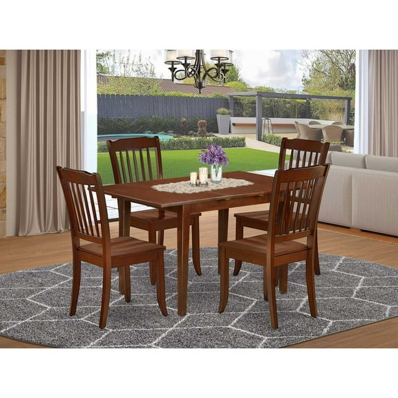 East West Furniture Norfolk 5-piece Dining Set with Slatted Chairs in Mahogany