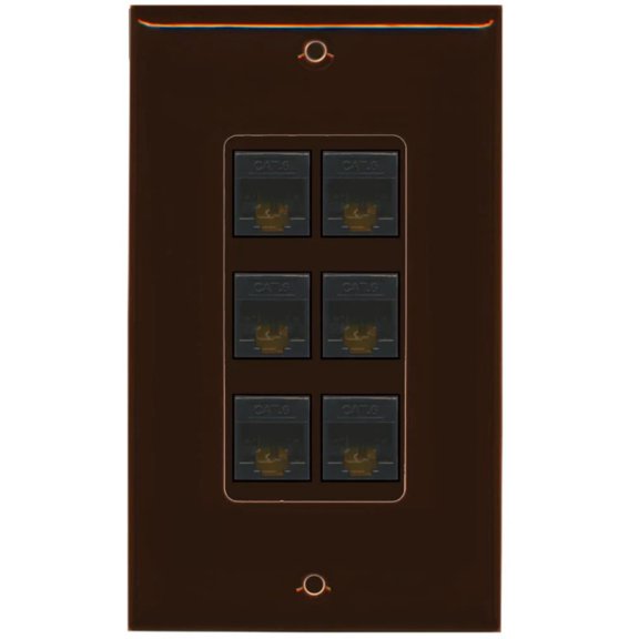 RiteAV Decorative 1 Gang 6 Port Cat6 Wall Plate - Brown/Brown