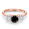 thumbnail image 3 of Gem Stone King 18K Rose Gold Plated Silver Black Diamond and White Moissanite Engagement Ring for Women | 2.05 Cttw | Round 6MM | Gemstone April Birthstone | Size 6, 3 of 7