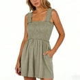 thumbnail image 2 of Womens Rompers for Summer Casual Smocked Jumpers Overalls Sleeveless Square Neck Jumpsuits with Pockets, 2 of 8