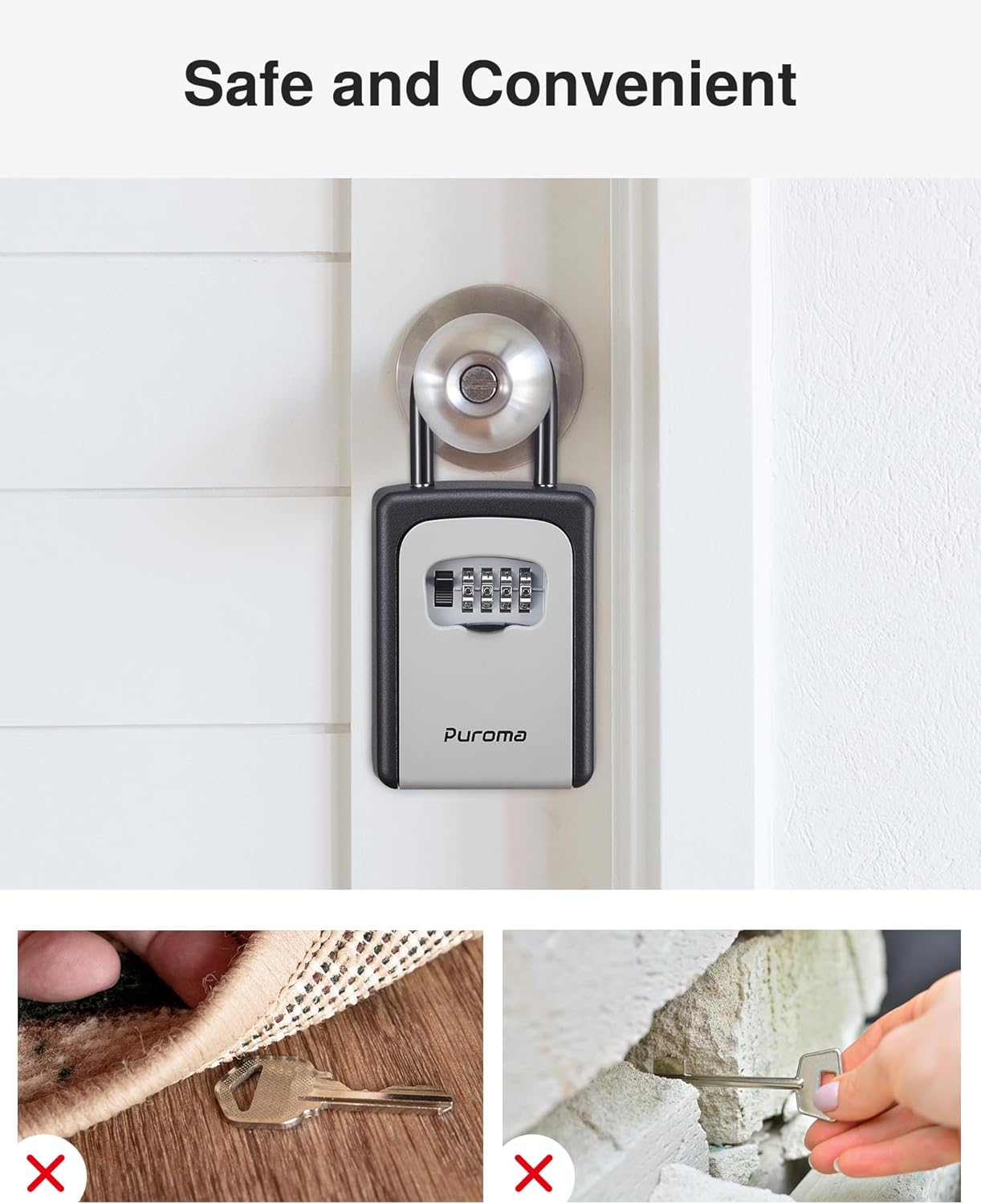 Large Key Lock Box Resettable Combination Code Lockbox Portable Wall Mount Security Safe Box for Outdoor Home Office Door Handle Gray (4 Pack)
