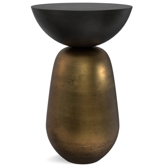 Simpli Home Clement Contemporary 15 inch Wide Cast Aluminum Side Table in Black/Antique Brass, Fully Assembled