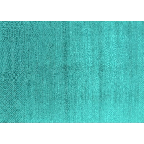 Ahgly Company Machine Washable Indoor Rectangle Oriental Turquoise Blue Industrial Area Rugs, 8' x 10'