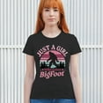 thumbnail image 4 of Just a Girl Who Loves Bigfoot T-Shirt Sasquatch Fan Cryptid Cute Gift Vintage Sunset Wildlife Camping Women's Tee, 4 of 7