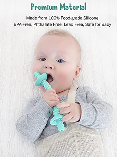 Teething Tube with Safety Shield Baby 3-12 Months, 1 Pair w/ 4 Cleaning Brush ; 