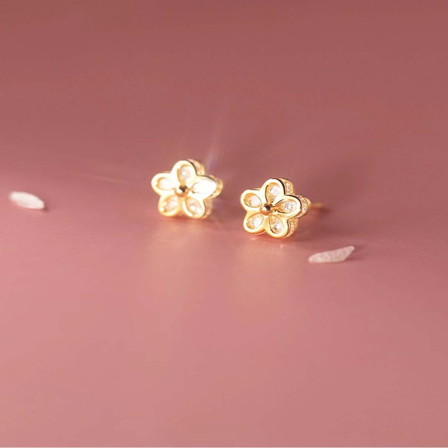 Gold Stud Earrings 925 Sterling Silver 18K Gold Plated Cubic Zirconia Screw Back Cute Hypoallergenic for Women Jewelry Gift Mother's Day