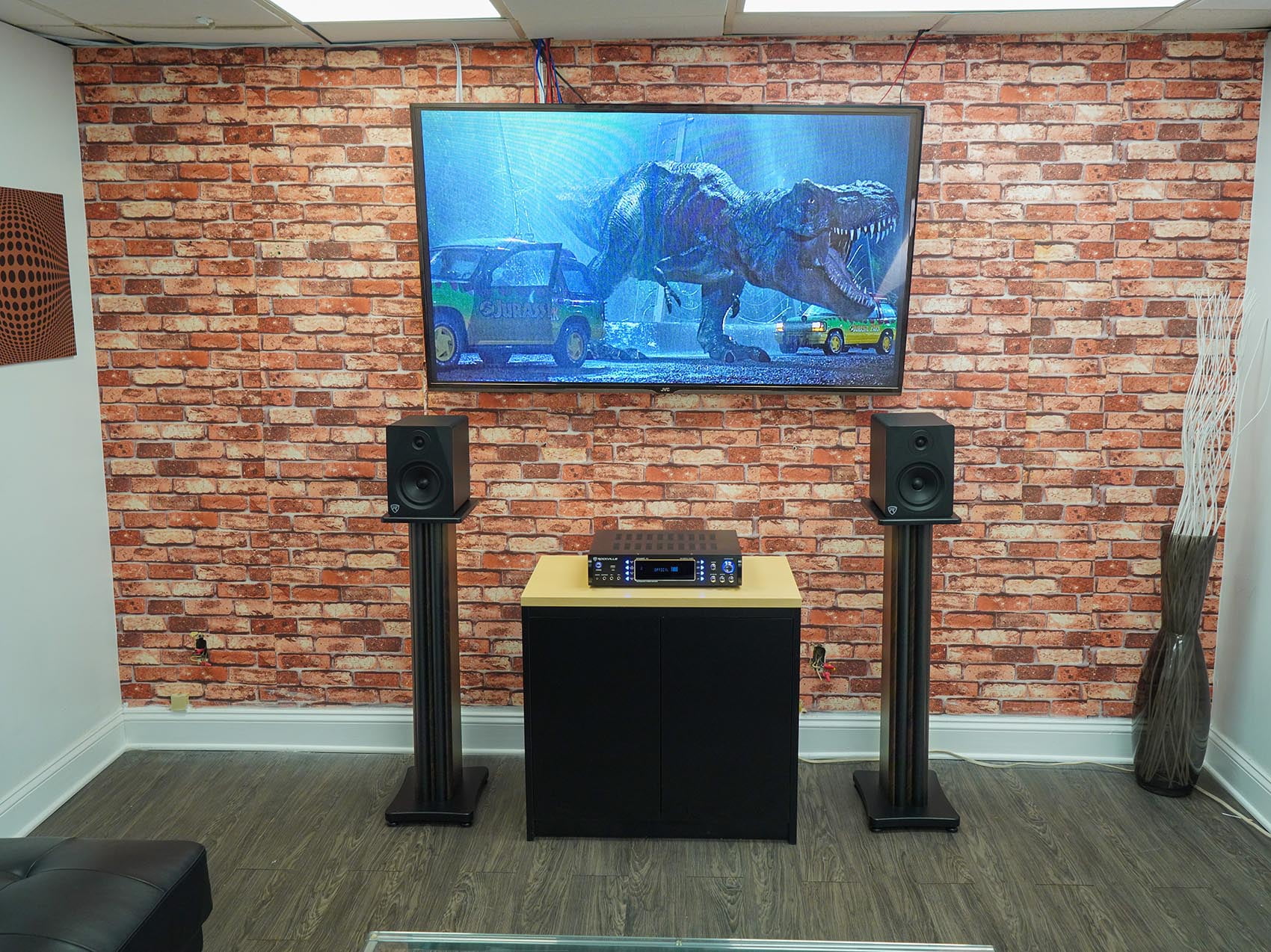 2 Rockville APM5B 5.25" USB Studio Monitor Speakers+36" Dark Wood Premium Stands
