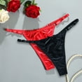 thumbnail image 2 of felwors Satin G String Thongs 2-Pack for Women Sexy Plus Size Panties Low Rise Underwear Cheeky Chain Bikini Hipsters(Red, M), 2 of 9