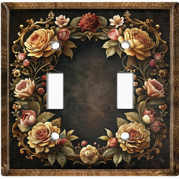 Metal Light Switch Wall Plate Outlet Cover (Printed Image of Vintage Floral Reef - Double Toggle)