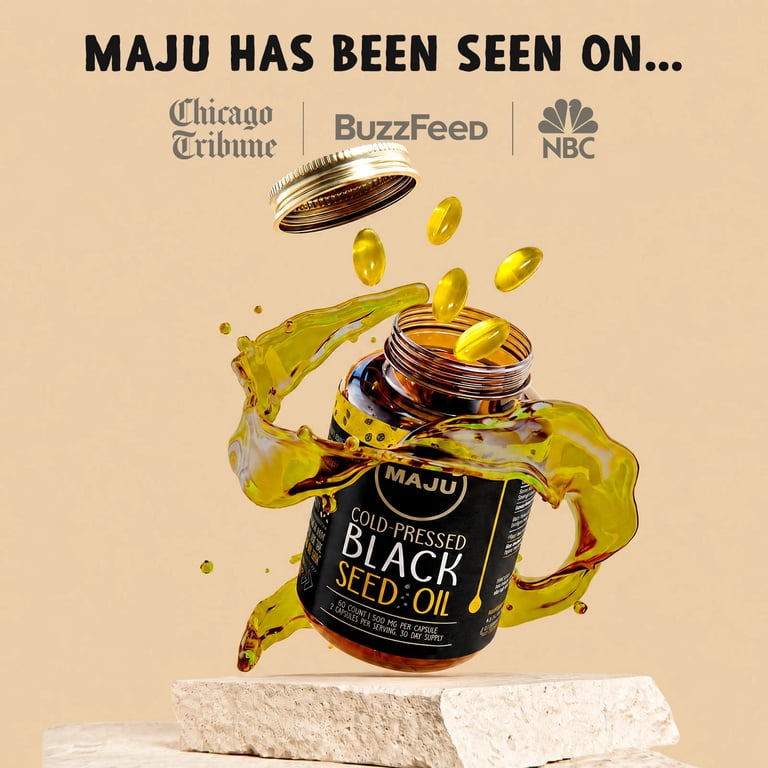 Maju Superfoods Black Seed Oil Capsules, 1.5%+ Thymoquinone, Cold-Pressed Nigella Sativa, 60ct