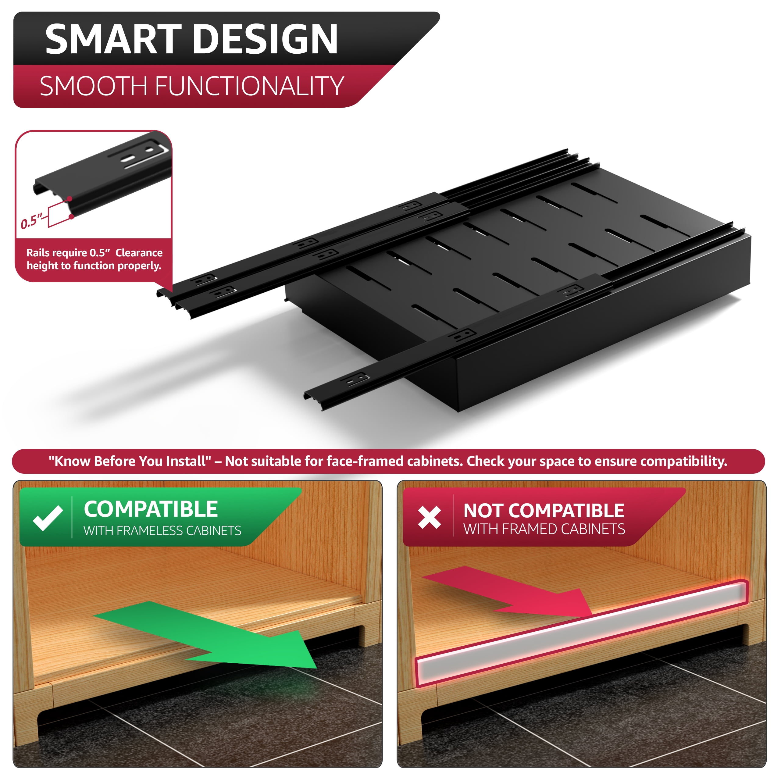 Sorbus Pull-Out Sliding Storage Rack, No-Drill Adjustable Shelf, Metal Grid Drawer, Black, 2 Pack