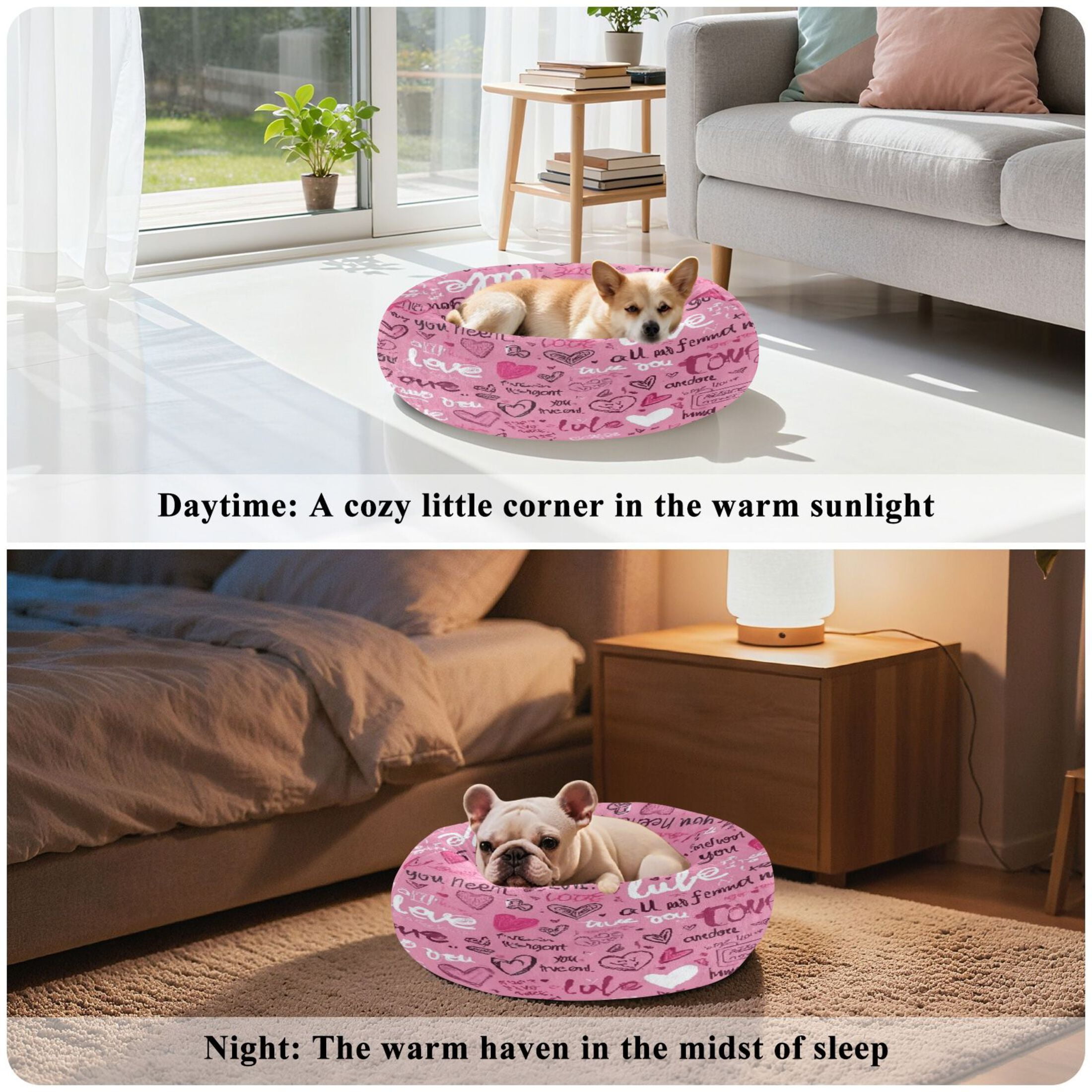Iauyy Pet Couch Donut Cat Bed for Indoor Cats/Small Dogs Washable & Machine with Non-slip Bottom Calming Cat Furniture, Written in Color (M)