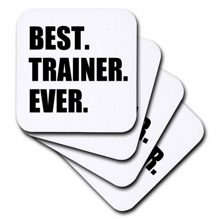 3dRose Best Trainer Ever, fun gift for training job appreciation, black text, Soft Coasters, set of