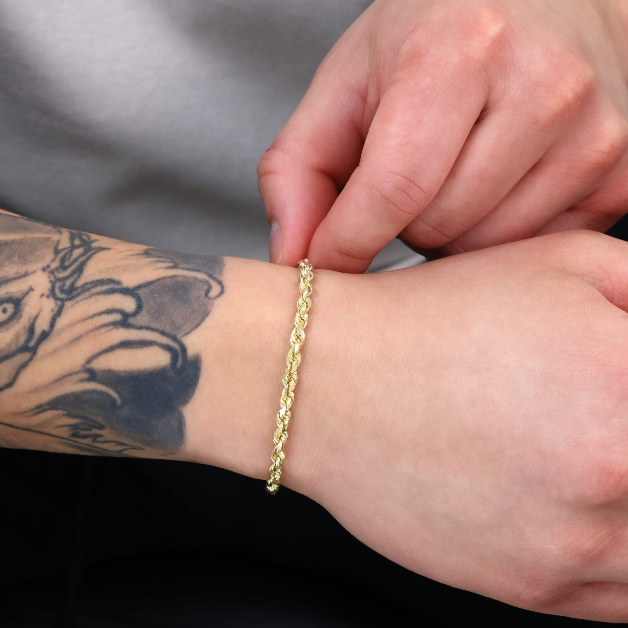 Nuragold 10K Real Yellow Gold 4mm Solid Rope Chain Diamond Cut Bracelet (7"-9") Italian Jewelry for Men