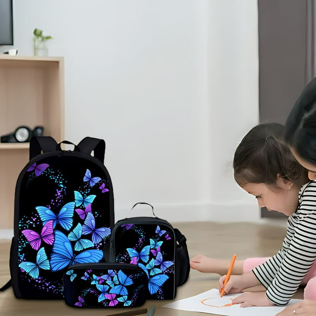 Juego de mochilas para niños con estuche y bolsa de almuerzo - Mochila escolar de gran capacidad para niños y niñas, set de 3 piezas para alumnos de primaria, duradero y cómodo
