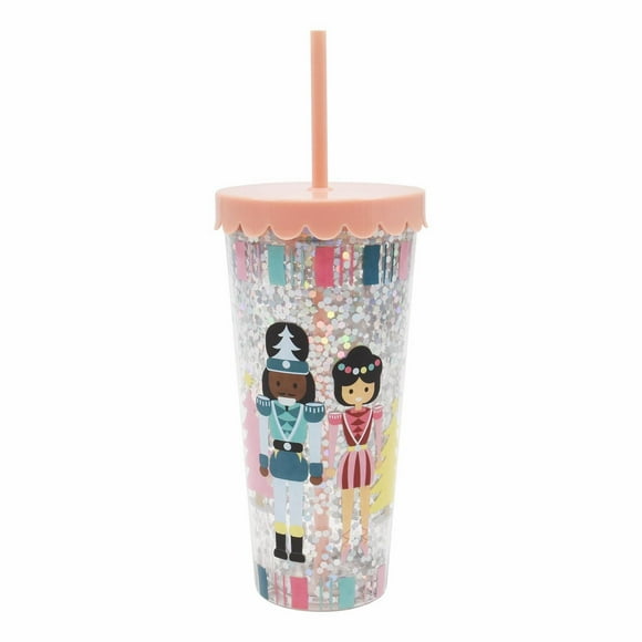 Holiday Time Pink Plastic Straw Tumbler, 4 inch x 4 inch x 9.4 inch, 1 Piece