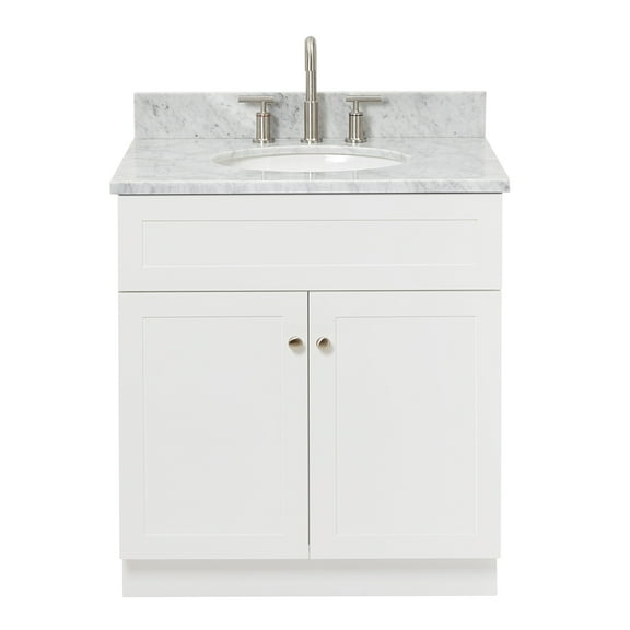 Ariel Hamlet 31 In. Oval Sink Vanity With 0.75 In. Carrara White Countertop In White