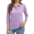 thumbnail image 3 of JoveMarine Women's Solid Color Lapel 3/4 Sleeve Button Up Shirt Casual Fashion Blouse with Button Decor Office Work Daily Wear Top for Spring Fall Light Purple 2XL, 3 of 6