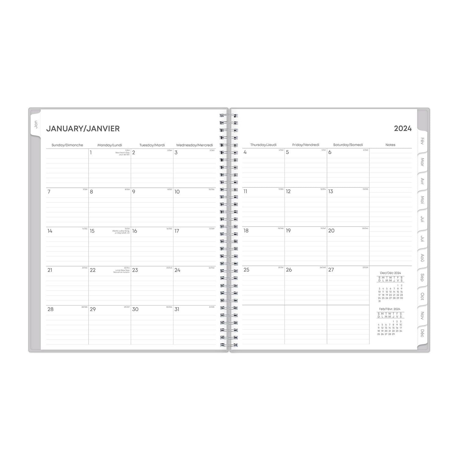 2024 Weekly Monthly Planner, 8.5x11, Blue Sky, Solid Gray